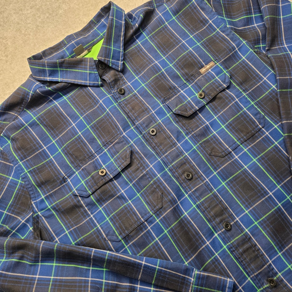 Eddie Bauer Mens 2XL Blue Black Green Plaid Long Sleeve Button Down Shirt